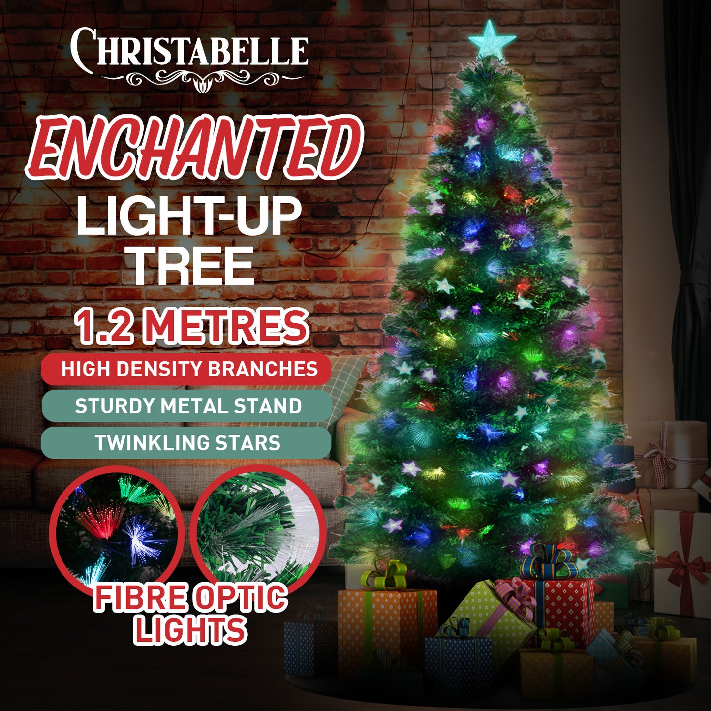 Christabelle 1.2m Enchanted Pre Lit Fibre Optic Christmas Tree Stars