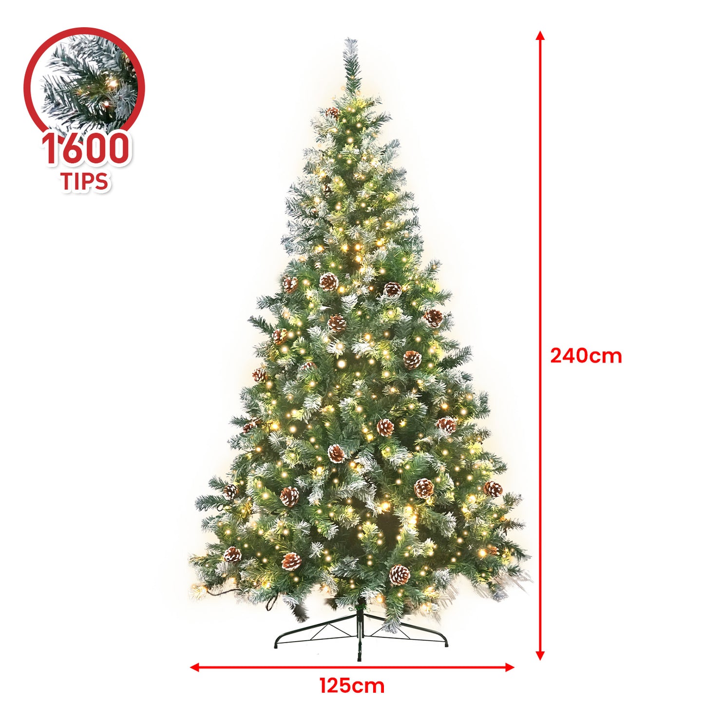 Christabelle 2.4m Pre Lit LED Christmas Tree with Pine Cones