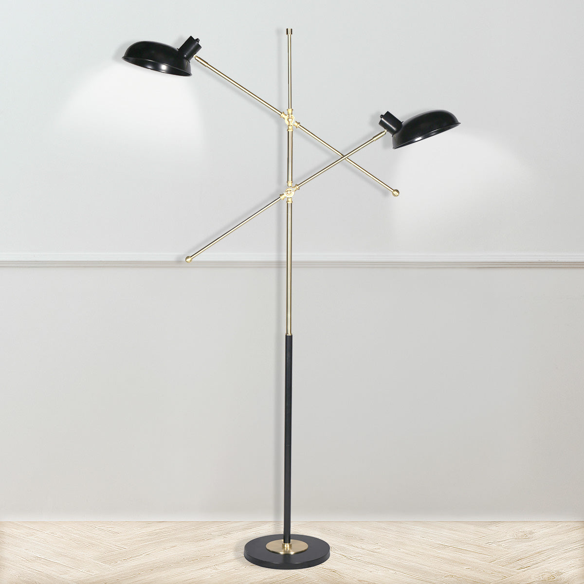 Sarantino Adjustable Two Light Lamp Black and Gold Finish