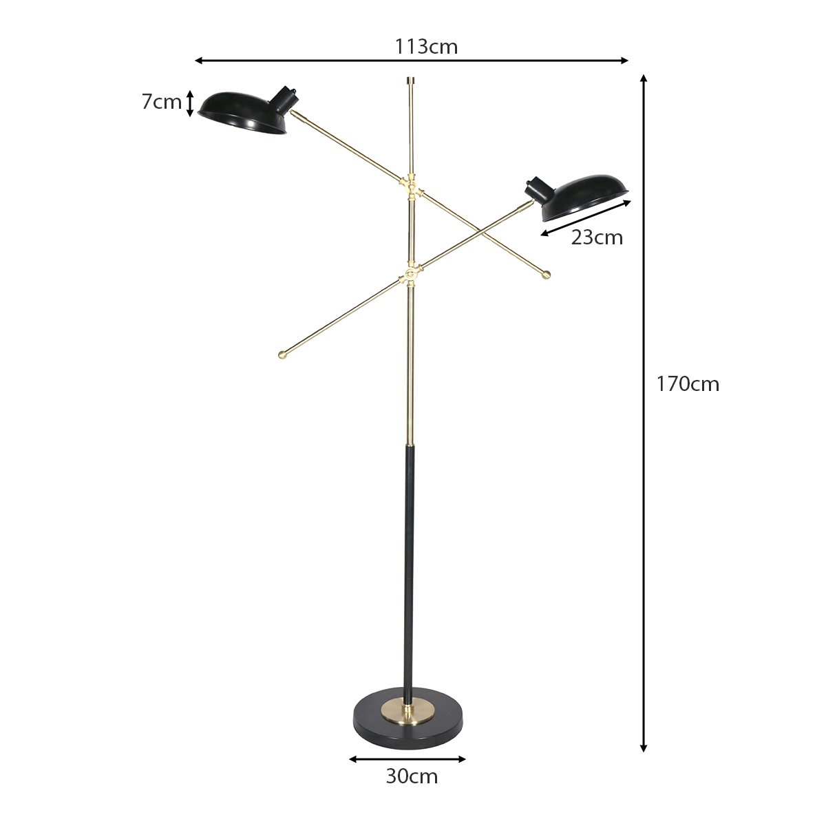 Sarantino Adjustable Two Light Lamp Black and Gold Finish