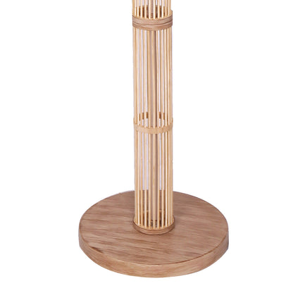 Rattan Floor Lamp With Off-White Linen Shade by Sarantino