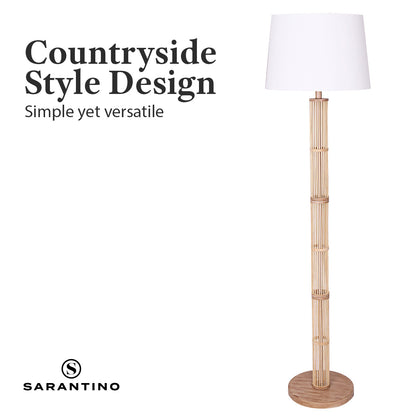 Rattan Floor Lamp With Off-White Linen Shade by Sarantino