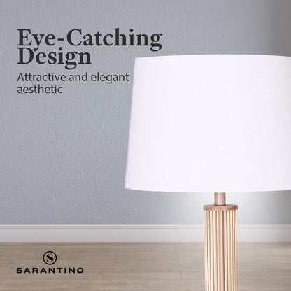 Rattan Floor Lamp With Off-White Linen Shade by Sarantino