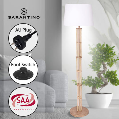 Rattan Floor Lamp With Off-White Linen Shade by Sarantino