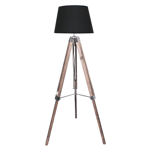 Sarantino Timber Tripod Floor Lamp Adjustable Height Taper Fabric