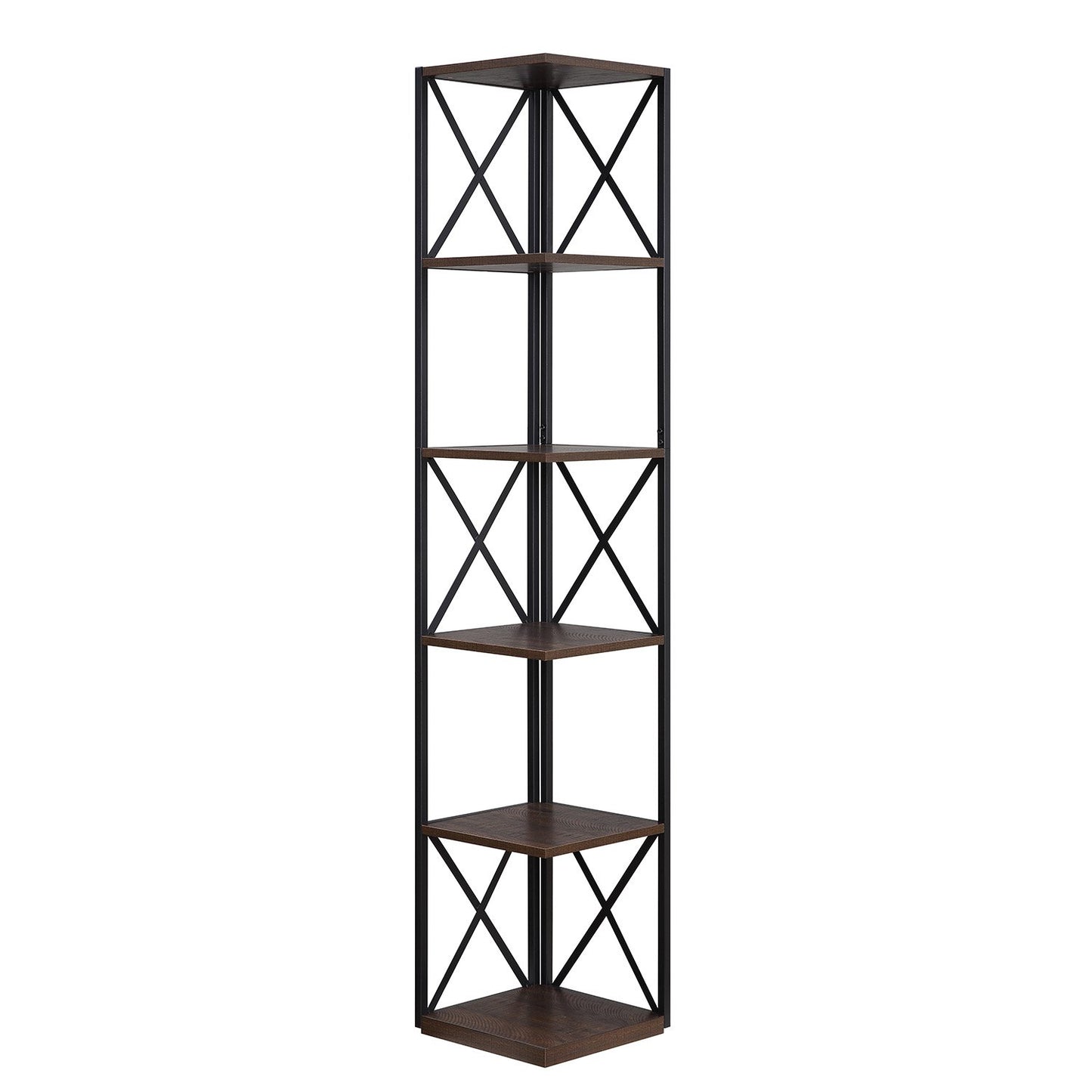 Sarantino Nora 5-Tier Corner Bookshelf - Walnut/Black