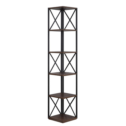 Sarantino Nora 5-Tier Corner Bookshelf - Walnut/Black