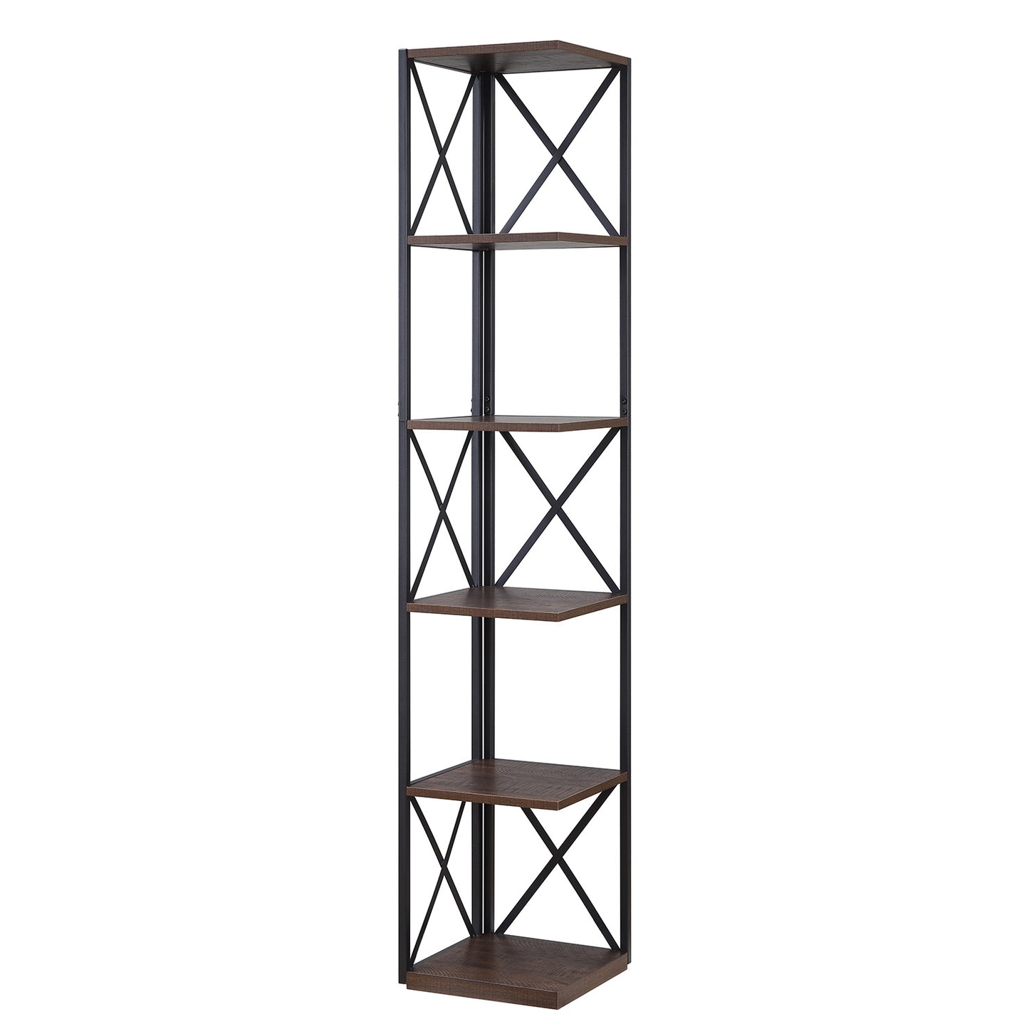 Sarantino Nora 5-Tier Corner Bookshelf - Walnut/Black