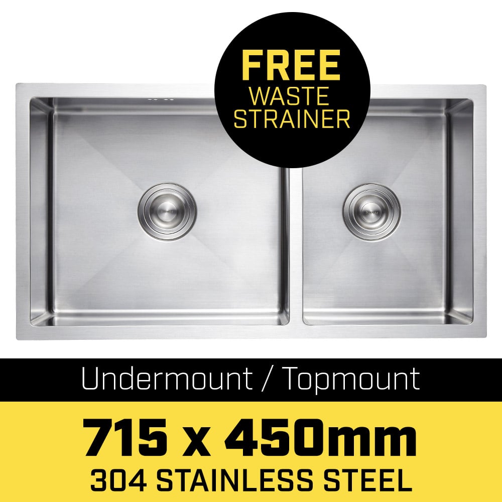 304 Stainless Steel Undermount Topmount Kitchen Laundry Sink - 715 x 450mm