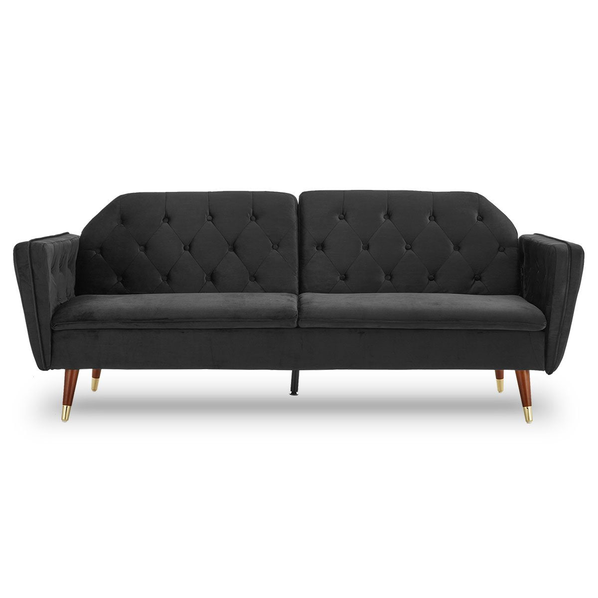 Sarantino Faux Velvet Tufted Sofa Bed Couch Futon - Black