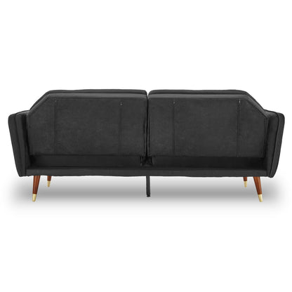 Sarantino Faux Velvet Tufted Sofa Bed Couch Futon - Black