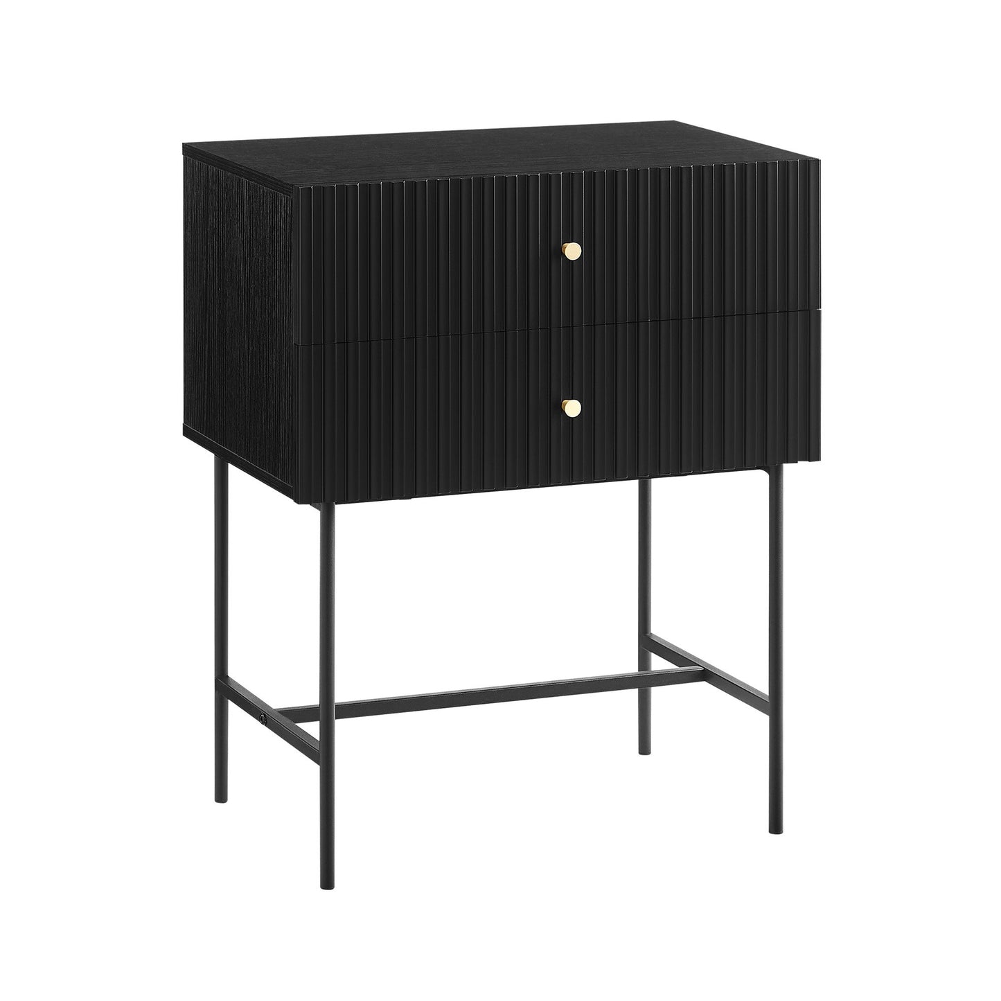 Sarantino Arden Fluted 2-Drawer Bedside Table Night Stand - Black