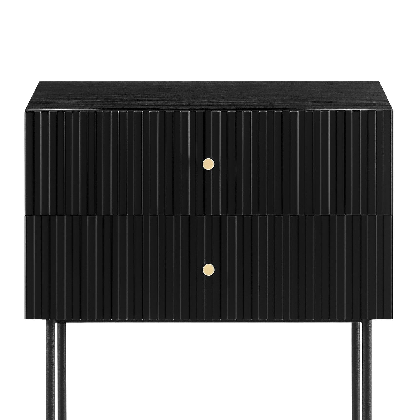 Sarantino Arden Fluted 2-Drawer Bedside Table Night Stand - Black