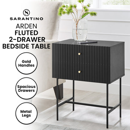 Sarantino Arden Fluted 2-Drawer Bedside Table Night Stand - Black