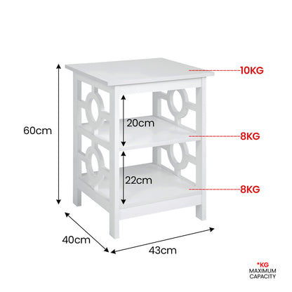 Sarantino Oliver 2-Tier Bedside Table - White