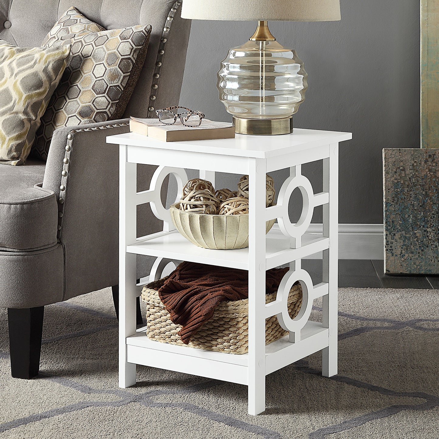 Sarantino Oliver 2-Tier Bedside Table - White