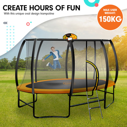 Kahuna Trampoline 8 ft x 14ft Oval with Basketball Set - Orange