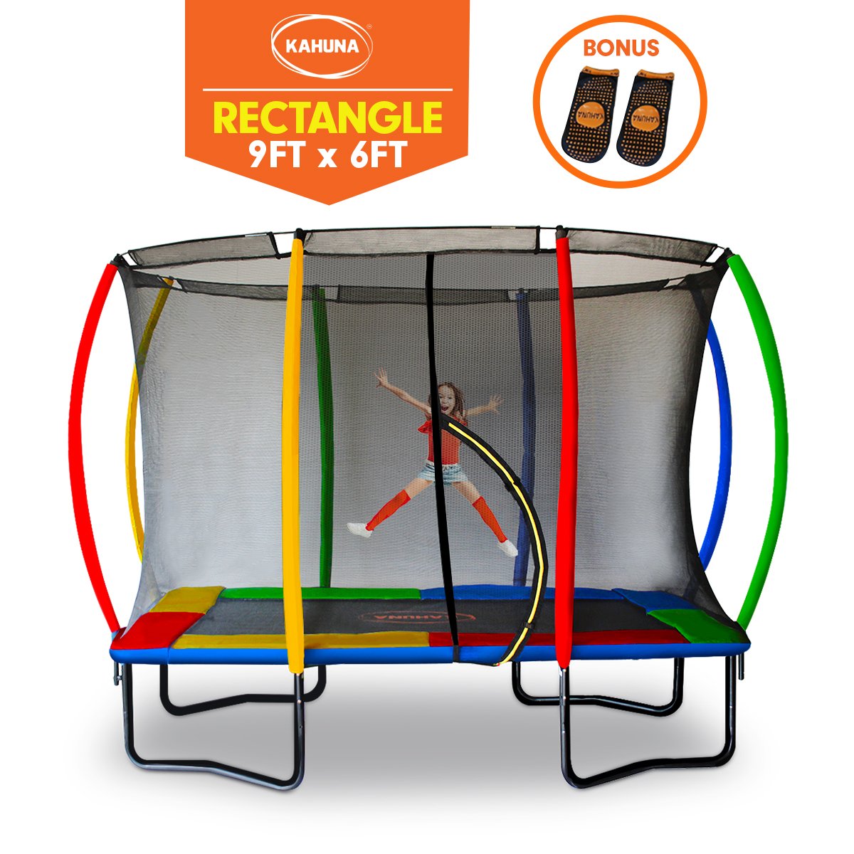 Kahuna Trampoline 6 ft x 9 ft Rectangular Outdoor - Rainbow