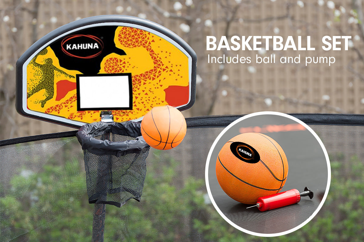 Kahuna Trampoline 16ft with Basketball Set - Rainbow