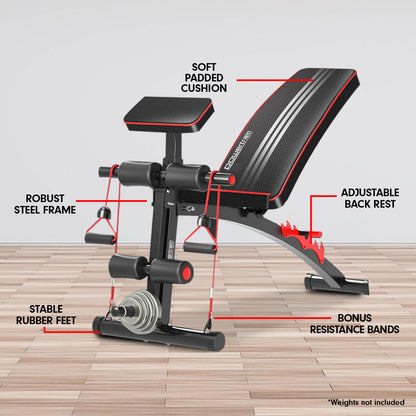 Powertrain Adjustable FID Home Gym Bench with Preacher Curl Pad