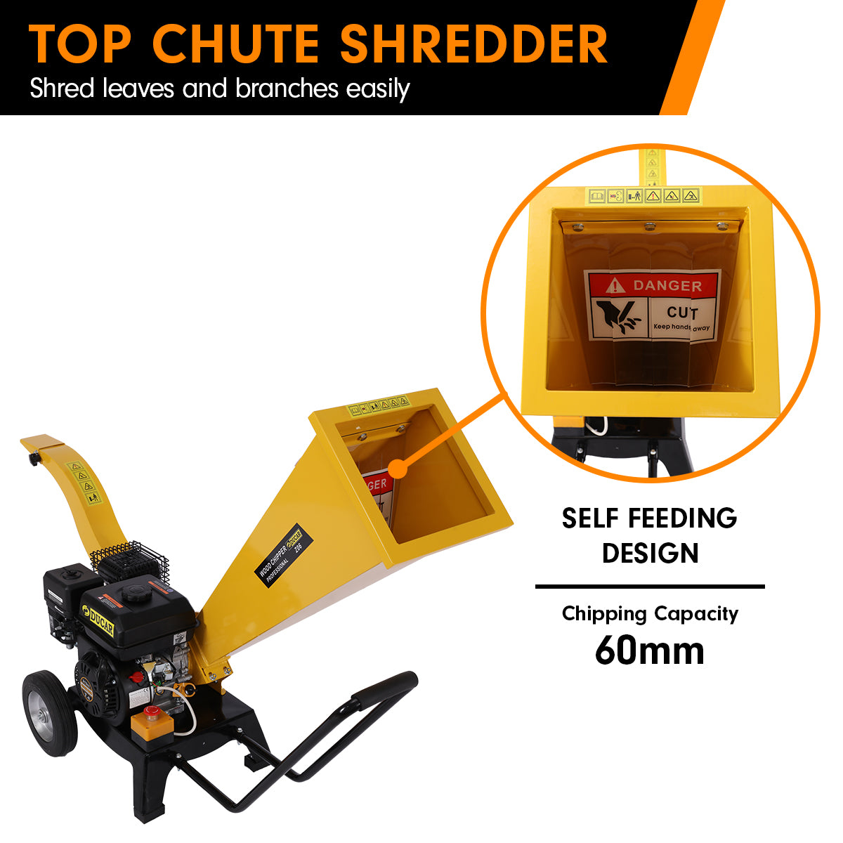 Ducar 7HP Wood Chipper Shredder Mulcher Grinder Petrol Yellow