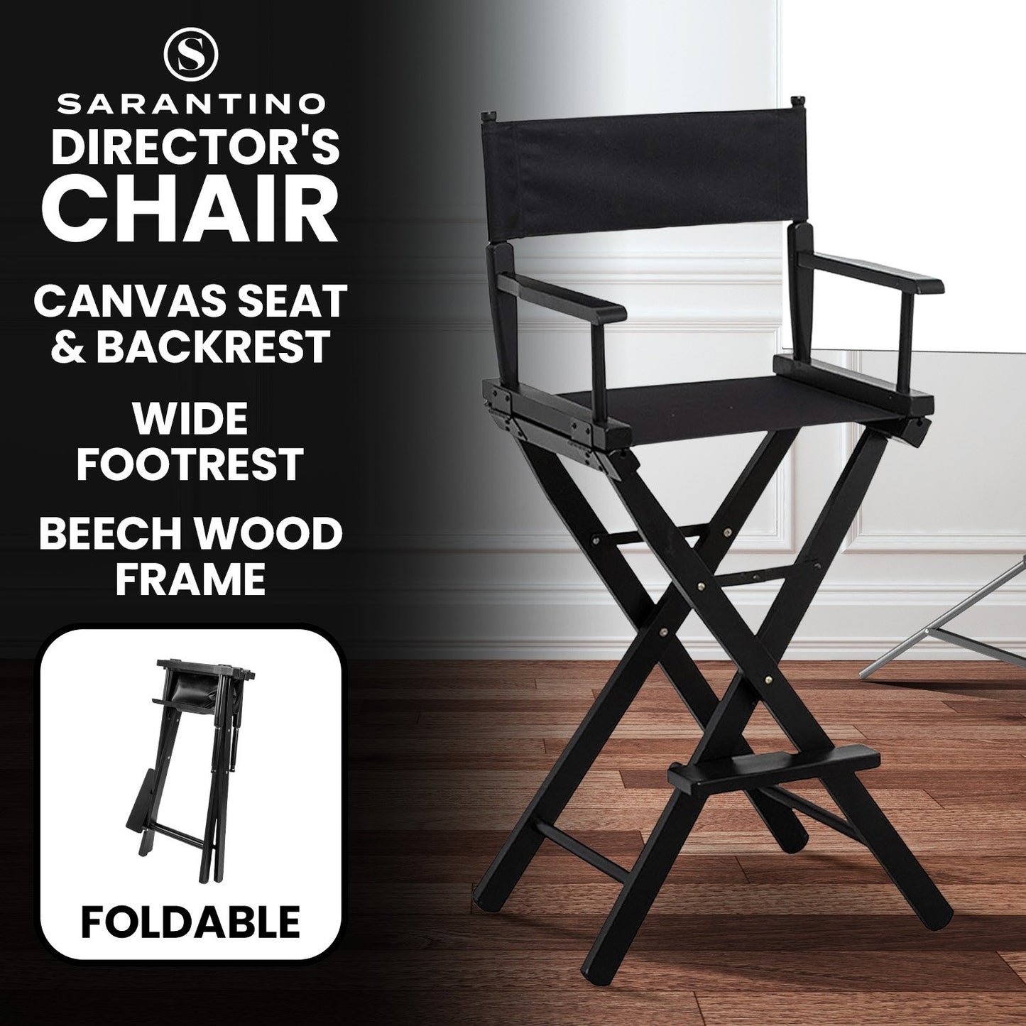 Sarantino Tall Directors Chair - Black